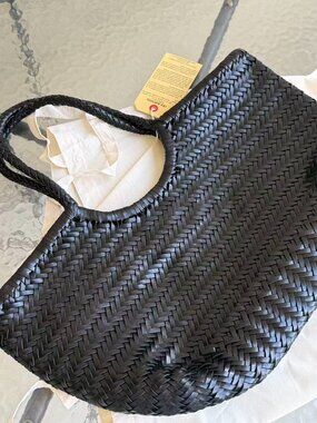 Dragon Diffusion Woven Leather Tote Bag Black Handmade Large Shoulder Bag